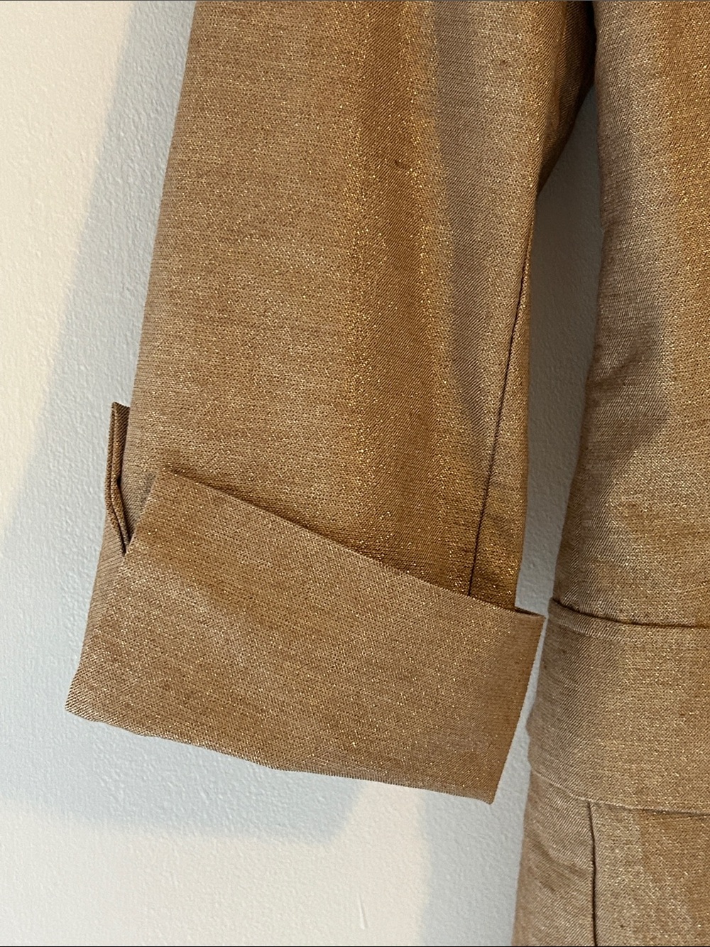 Gold Sparkle Open-Front Linen Blend Blazer Made in Italy - Picture 5 of 12